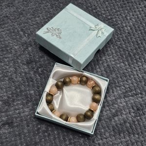 Chunky Costume Elastic Bracelet Peach and Wooden Coloured